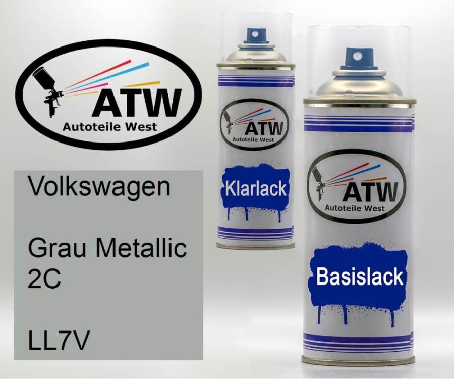 Volkswagen, Grau Metallic 2C, LL7V: 400ml Sprühdose + 400ml Klarlack - Set, von ATW Autoteile West.